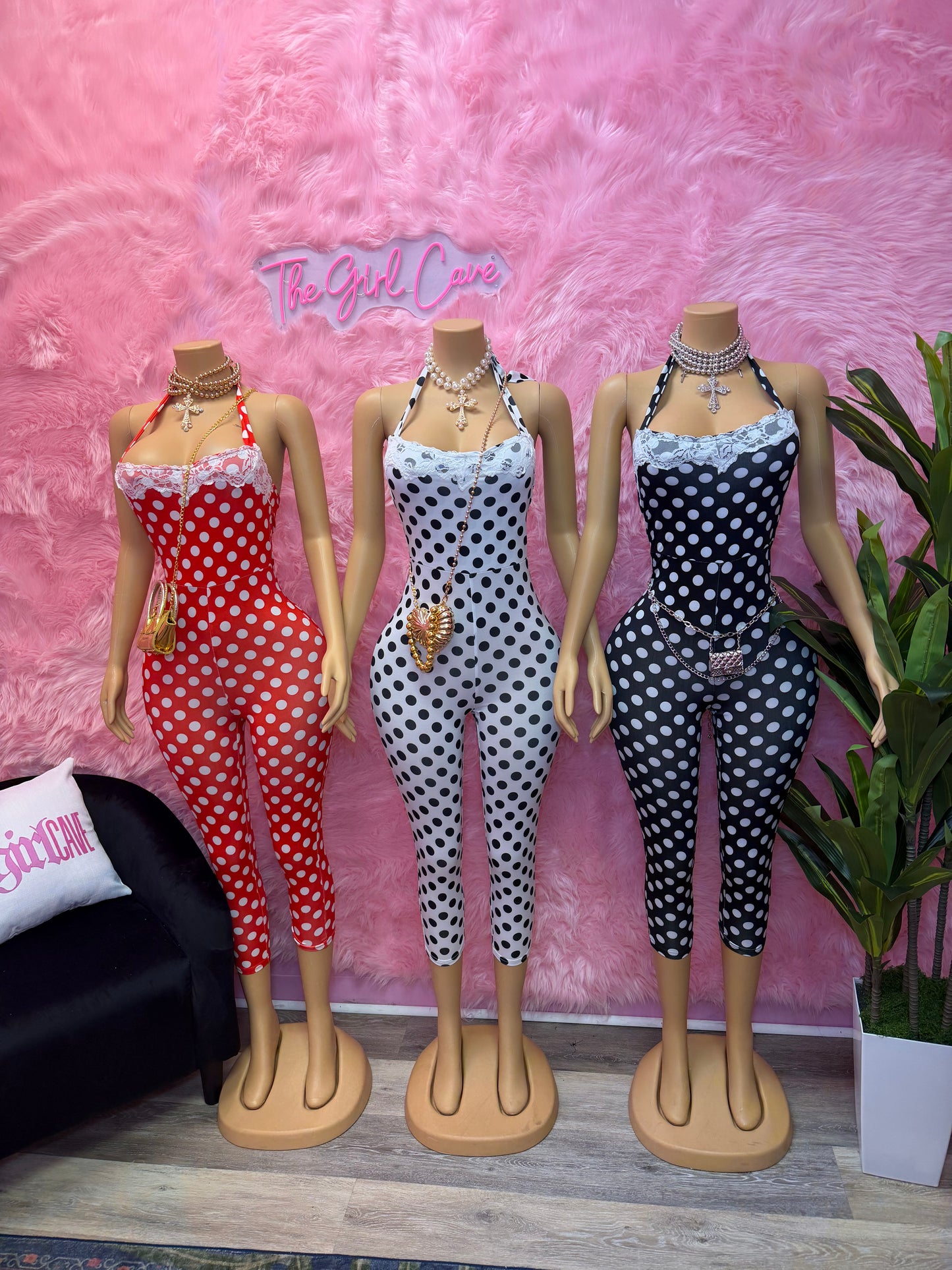 Polka Dot Lace Capri Jumpsuit