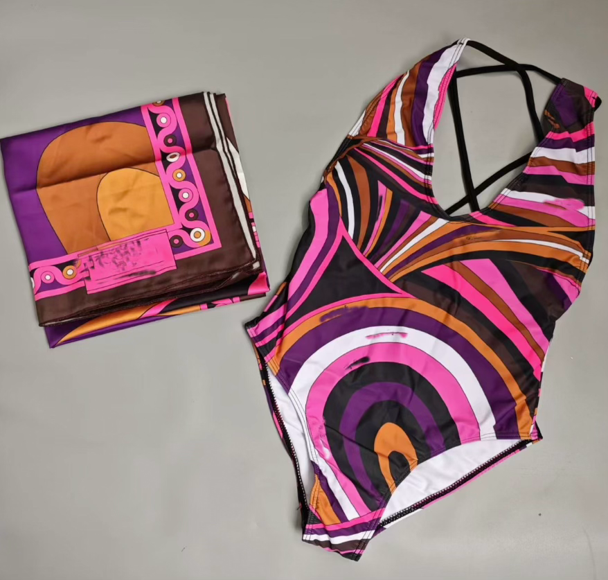 Pink & Purple One Piece W/ Scarf