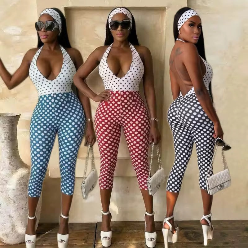 Polka Dot Headband Capri Jumpsuit