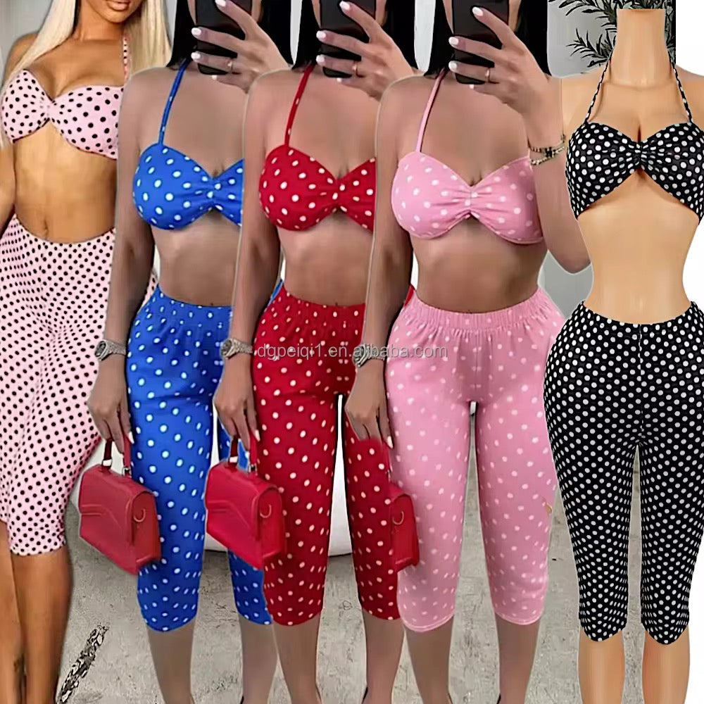 Polka Dot Bra Capri Set