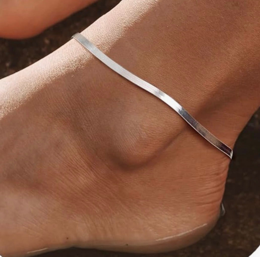 Silver Herrringbone Anklet