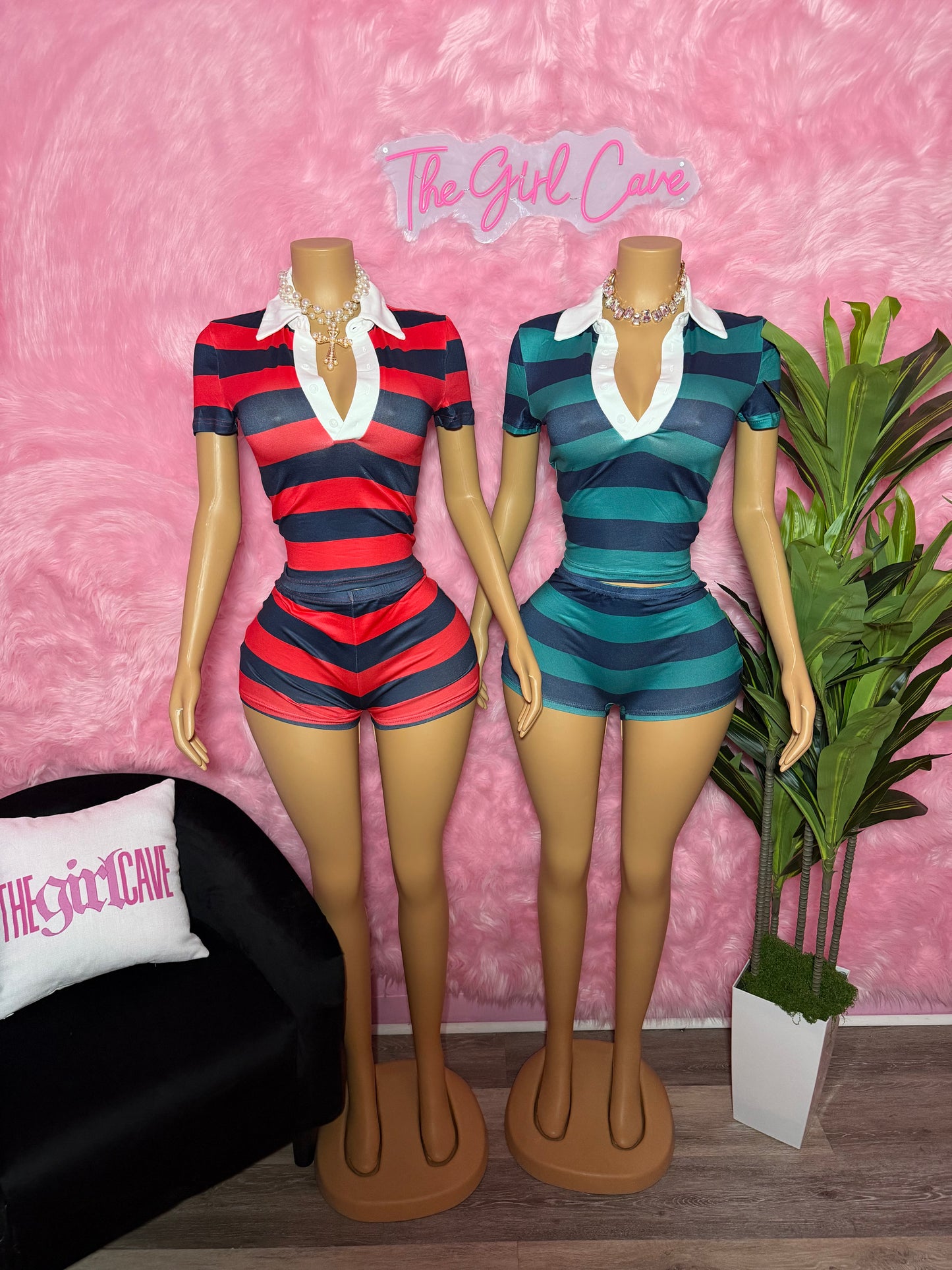 Stripe Collar Short Set
