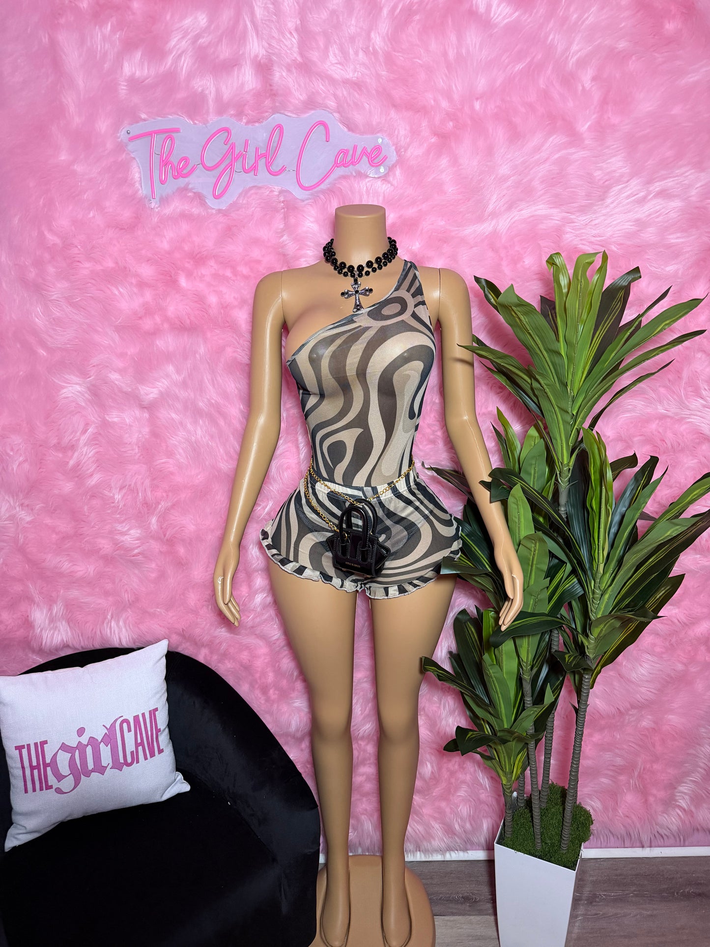 One Shoulder Swirl Short Set