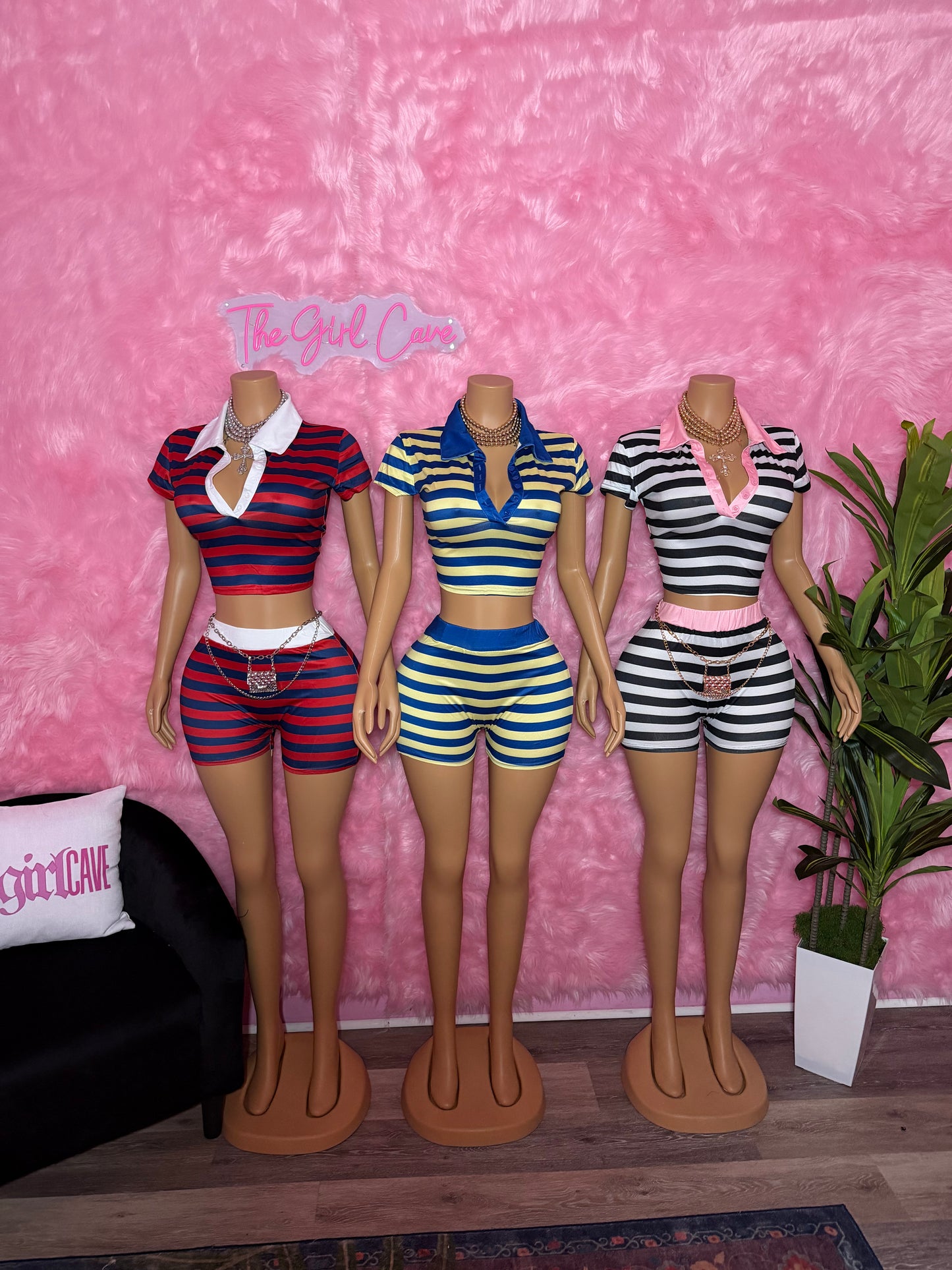 Stripe Collar Short Set