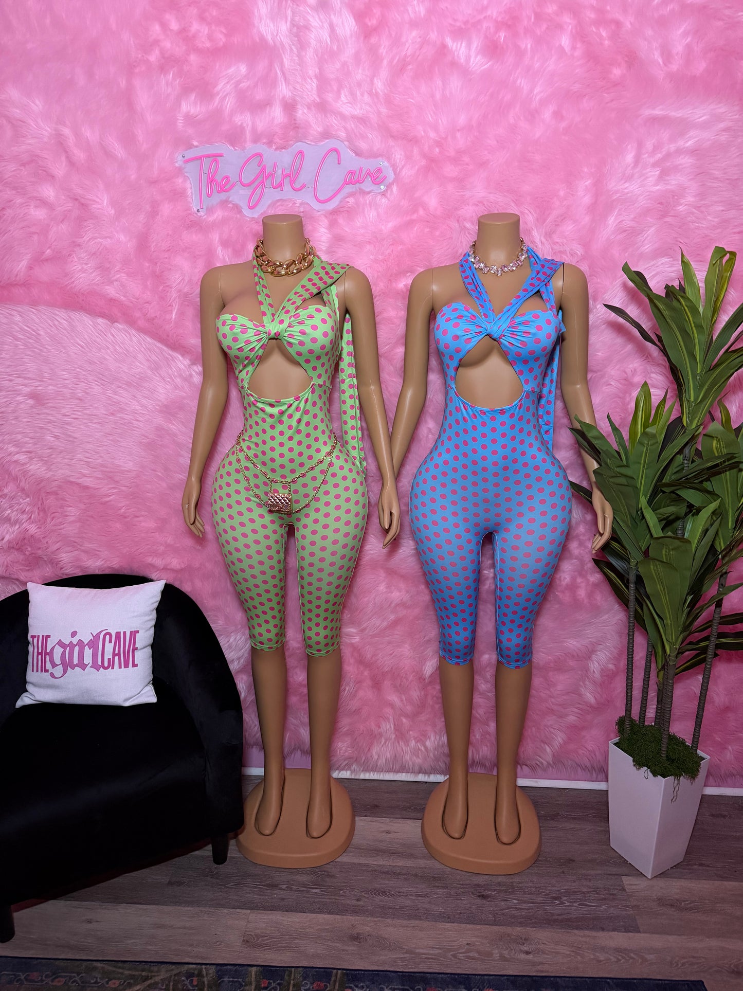 Colorful Polka Dot Capri Jumpsuit W/ Headband