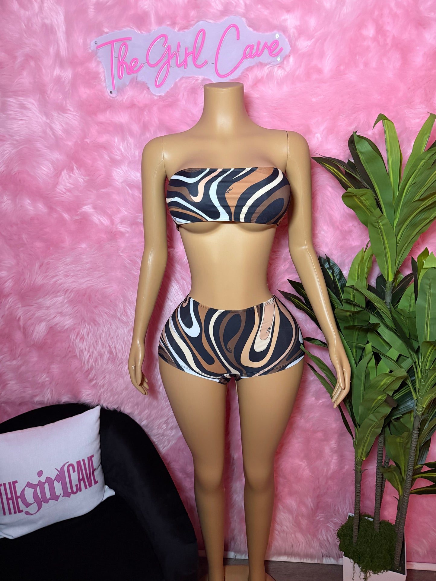 Brown Short Bikini W/ Scarf