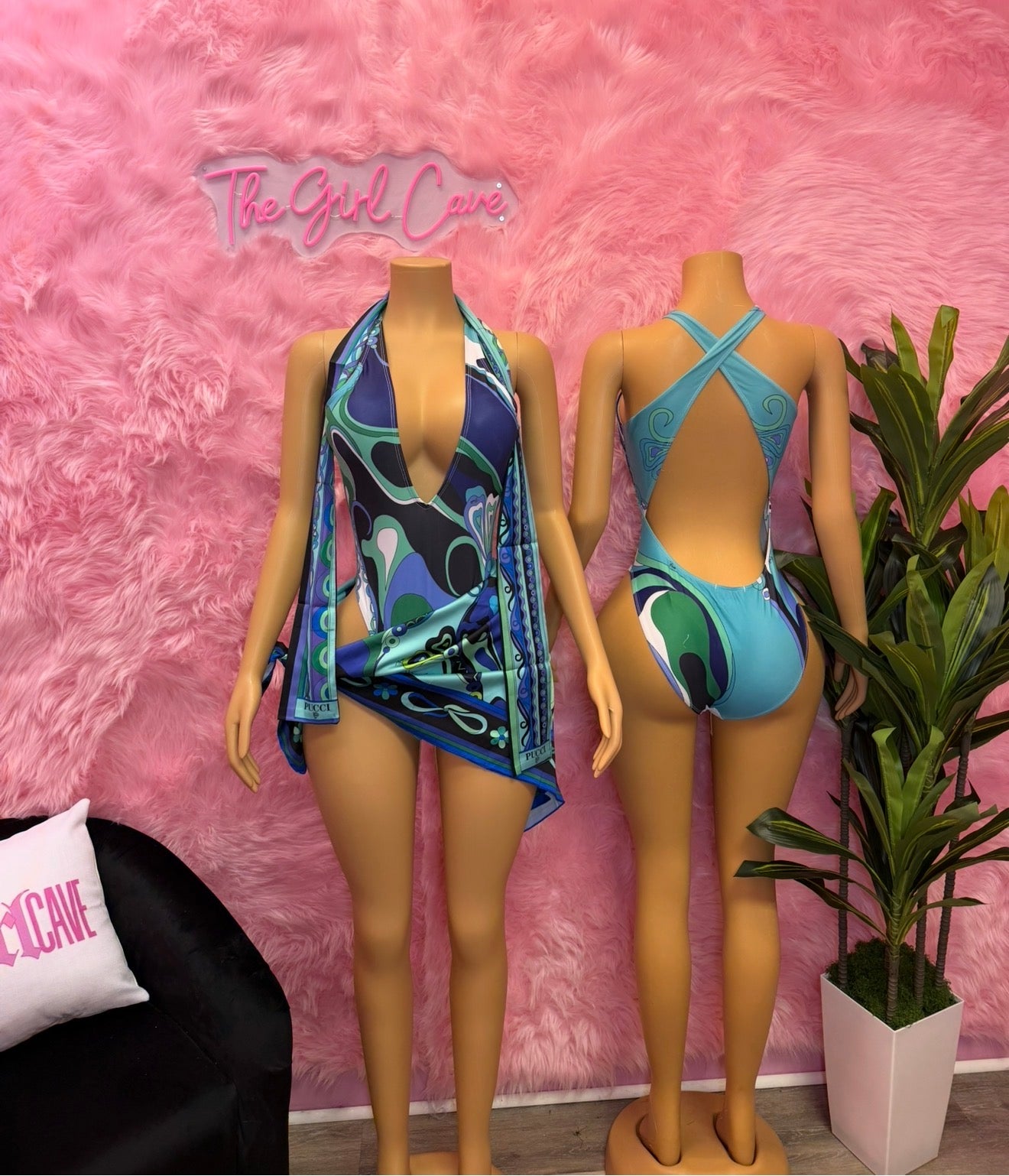 Blue Swirl One Piece W/ Scarf & Headband