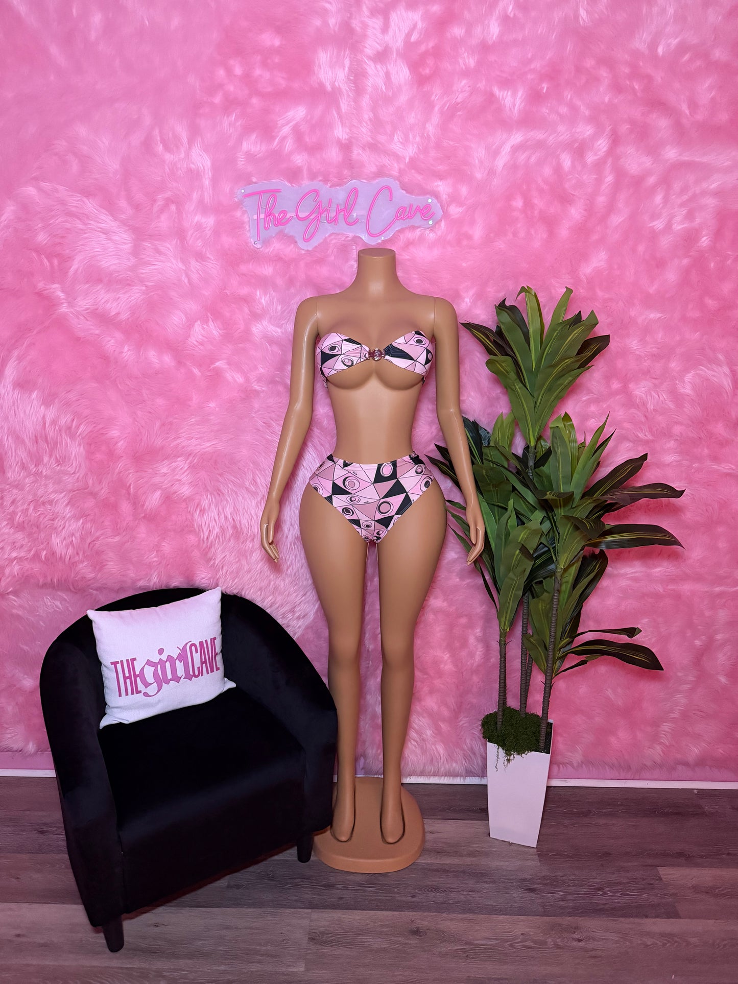 Pink Geo Bikini W/ Scarf & Headband
