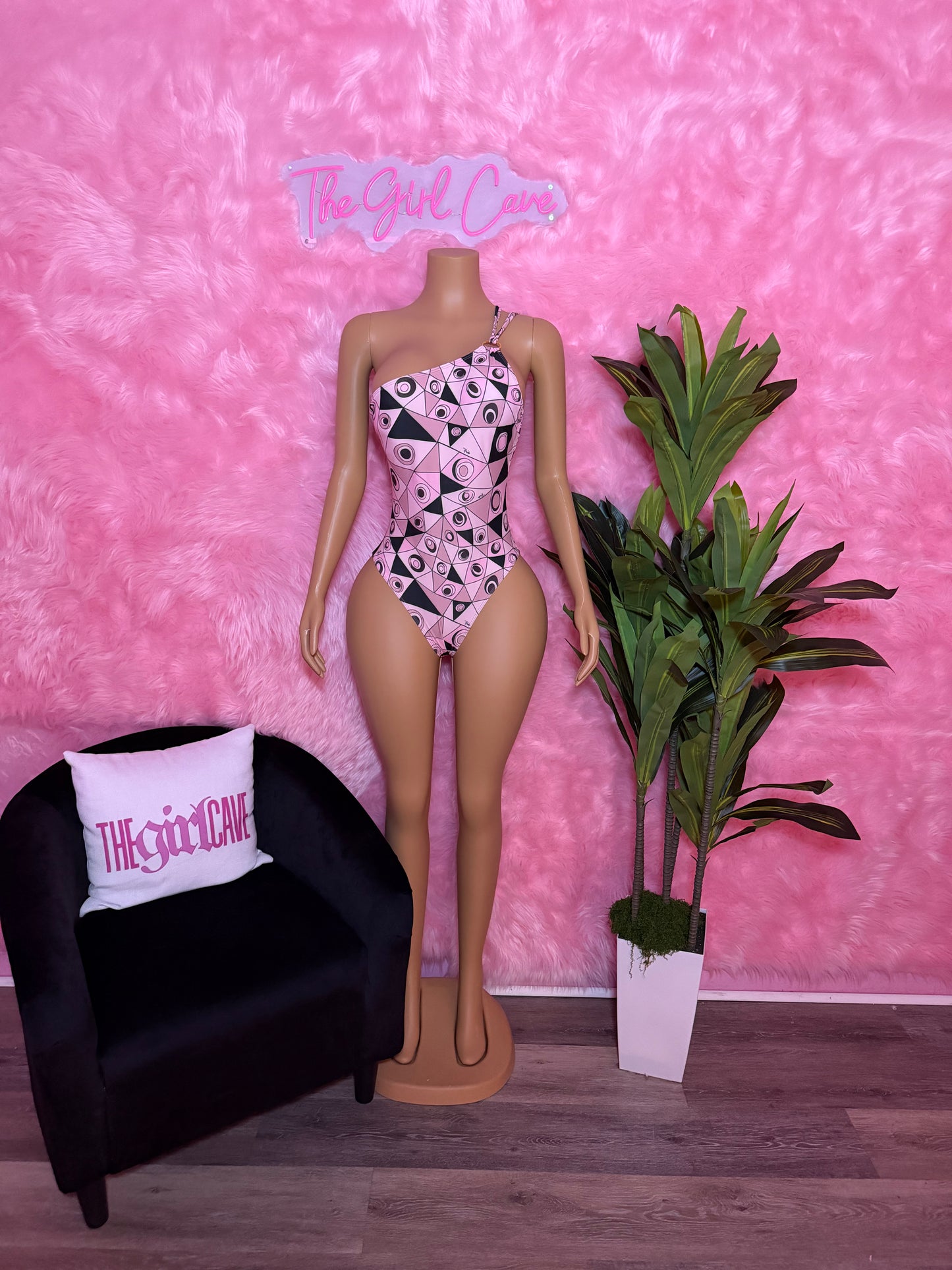 Pink Geo One Piece W/ Scarf & Headband