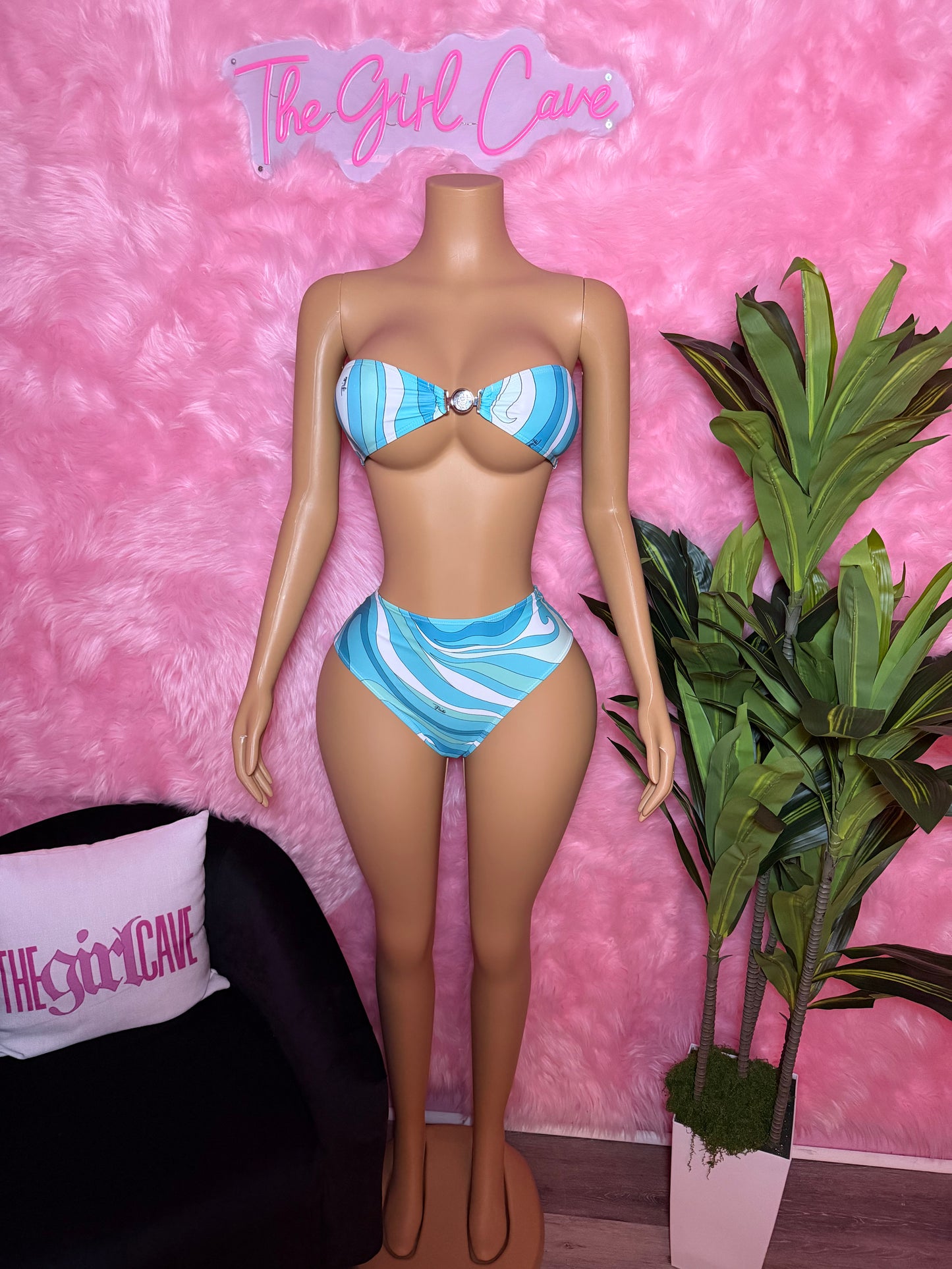 Blue Swirl Bikini W/ Scarf & Headband