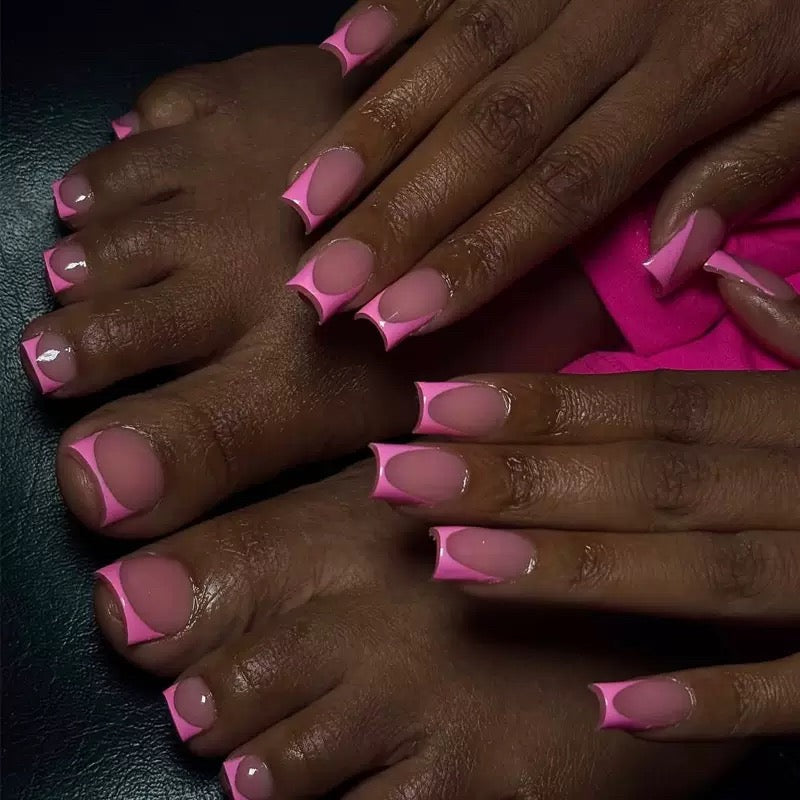 Hot Pink French Nail & Toe Set