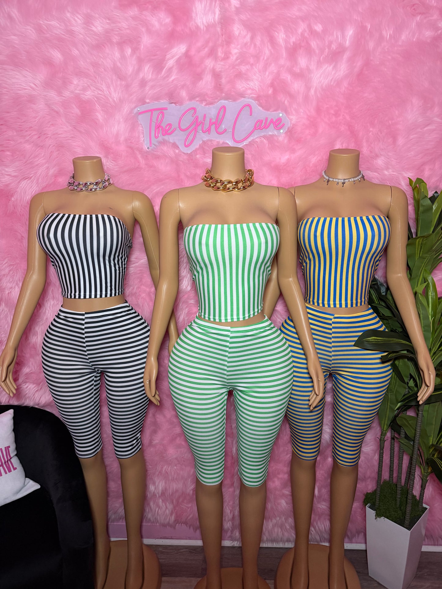 Stripe Strapless Capri Set