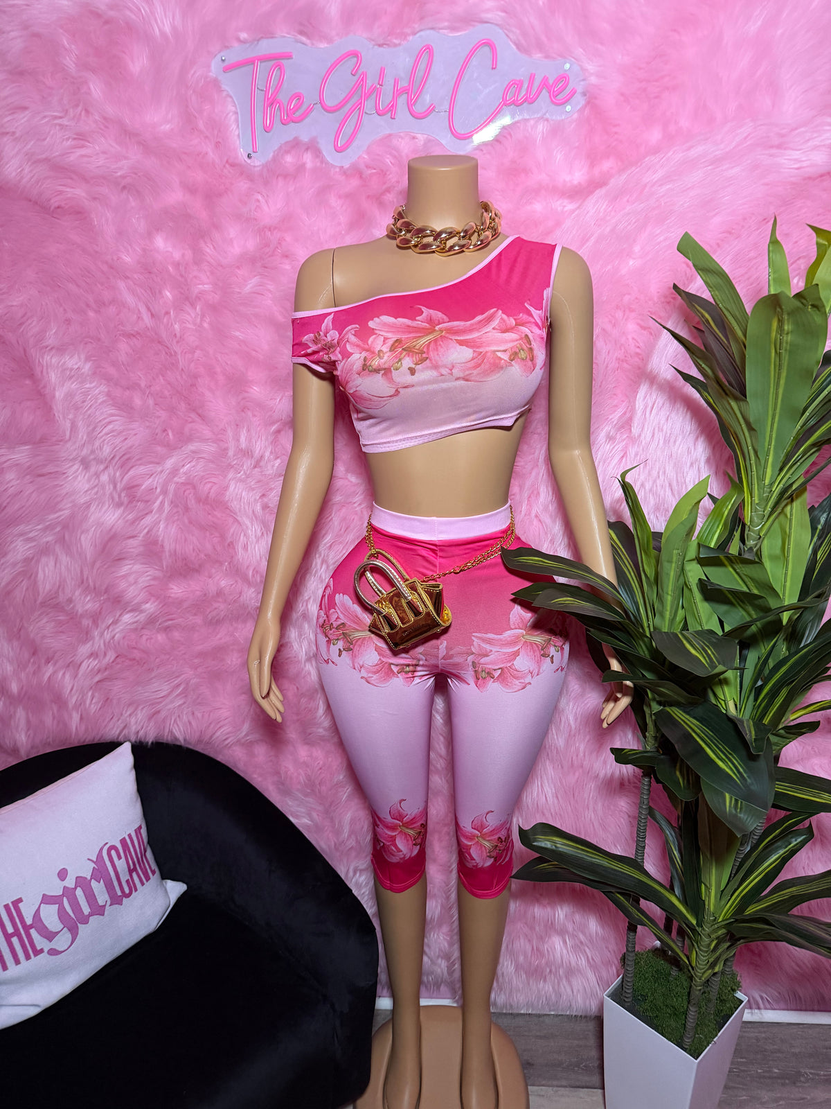 Pink Flower Capri Set