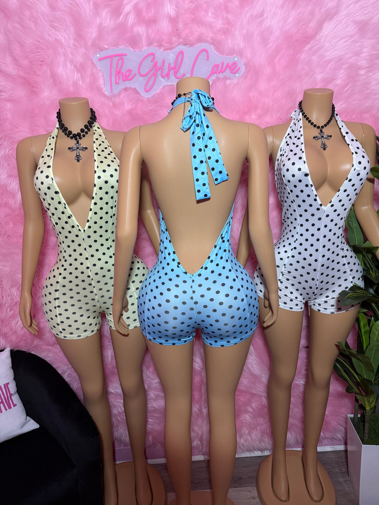 Polka Dot V Neck Romper