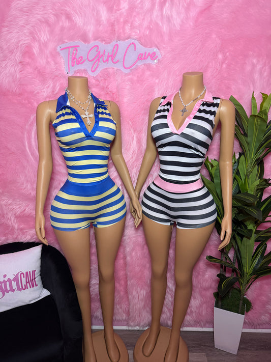 Stripe Button Short Set