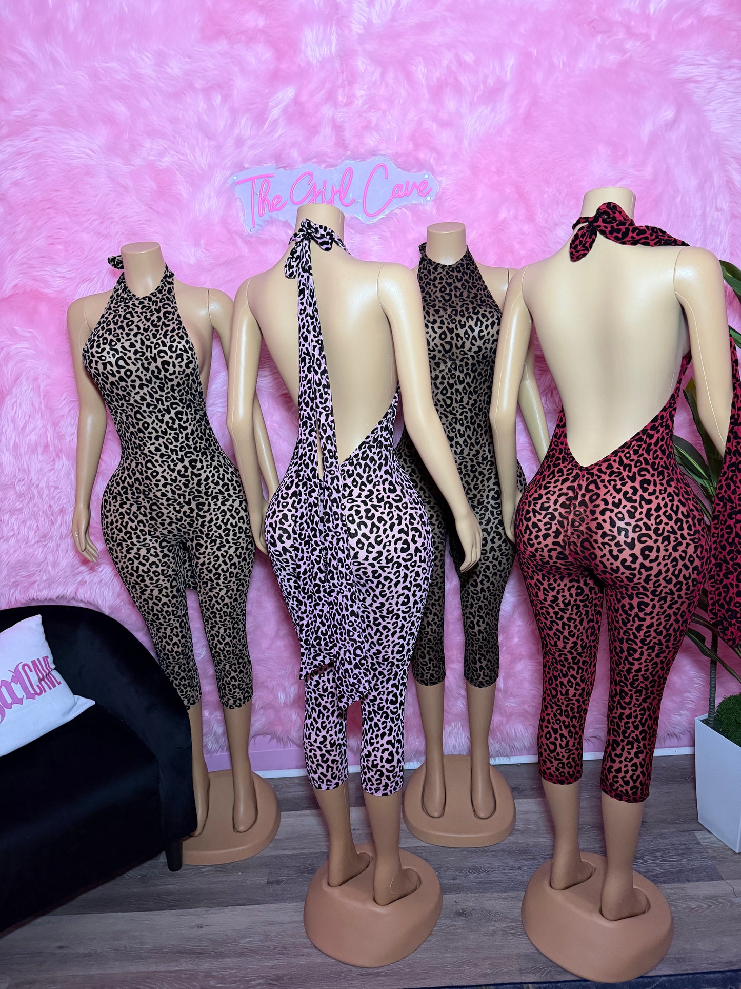 Backless Cheetah Capri Jumpsuit