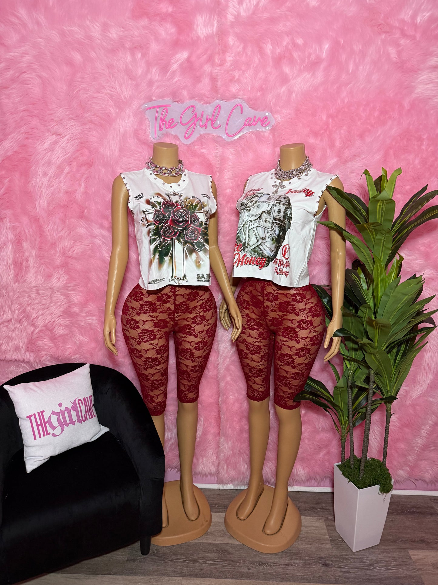 Burgundy Lace Capri Sets