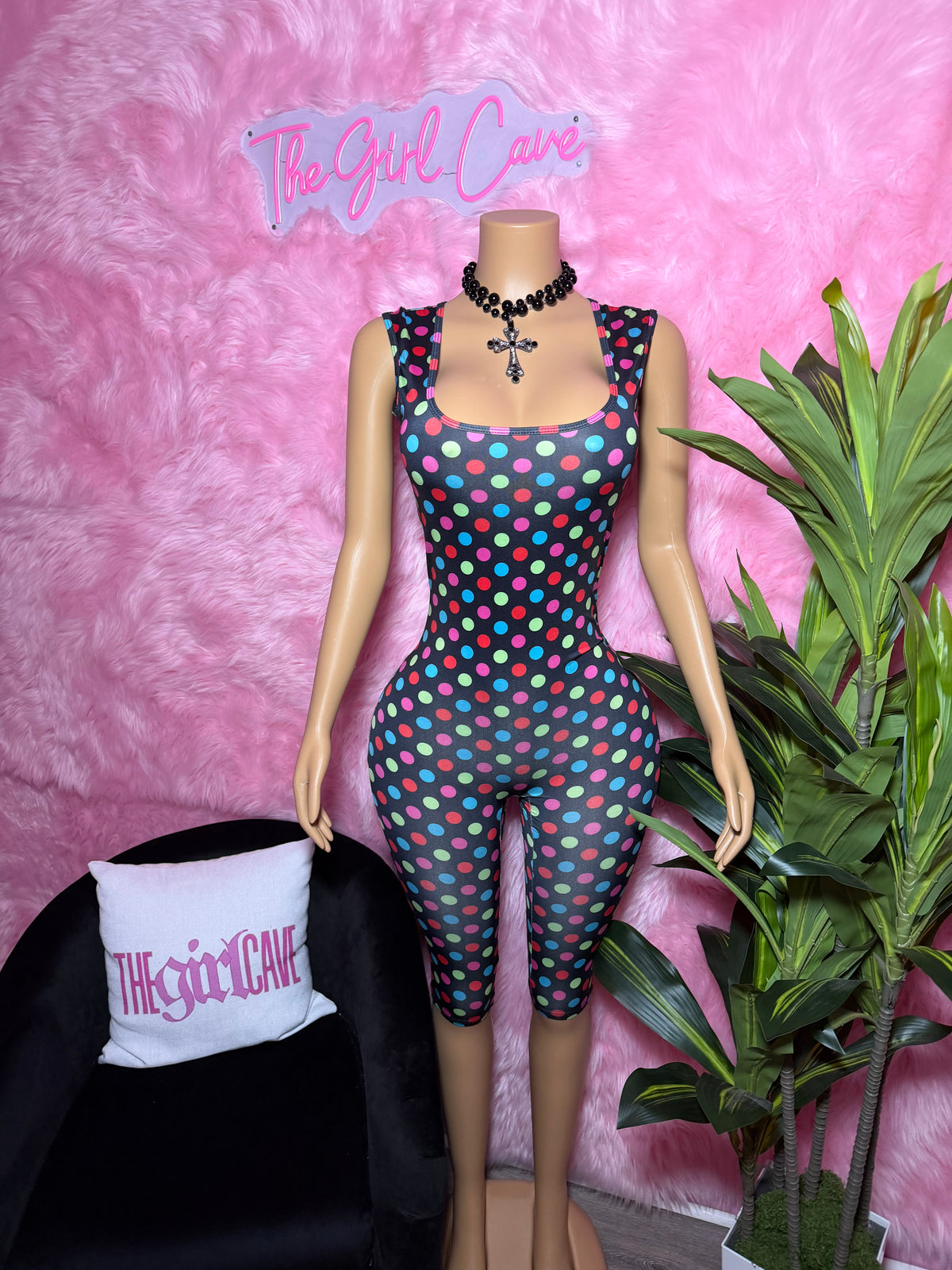 Polka Dot Backless Capri Jumpsuit