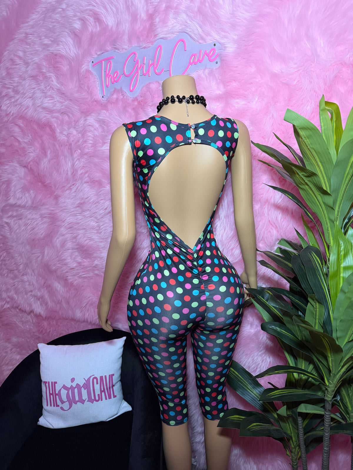 Polka Dot Backless Capri Jumpsuit