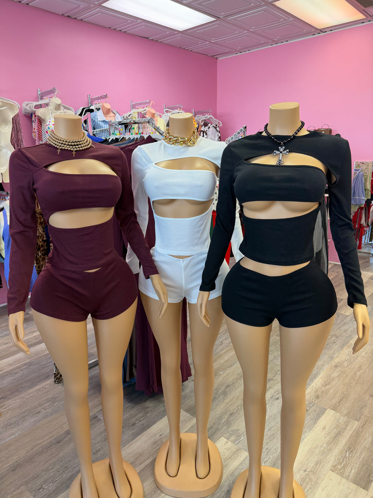 Cut Out Ribbed Short Sets