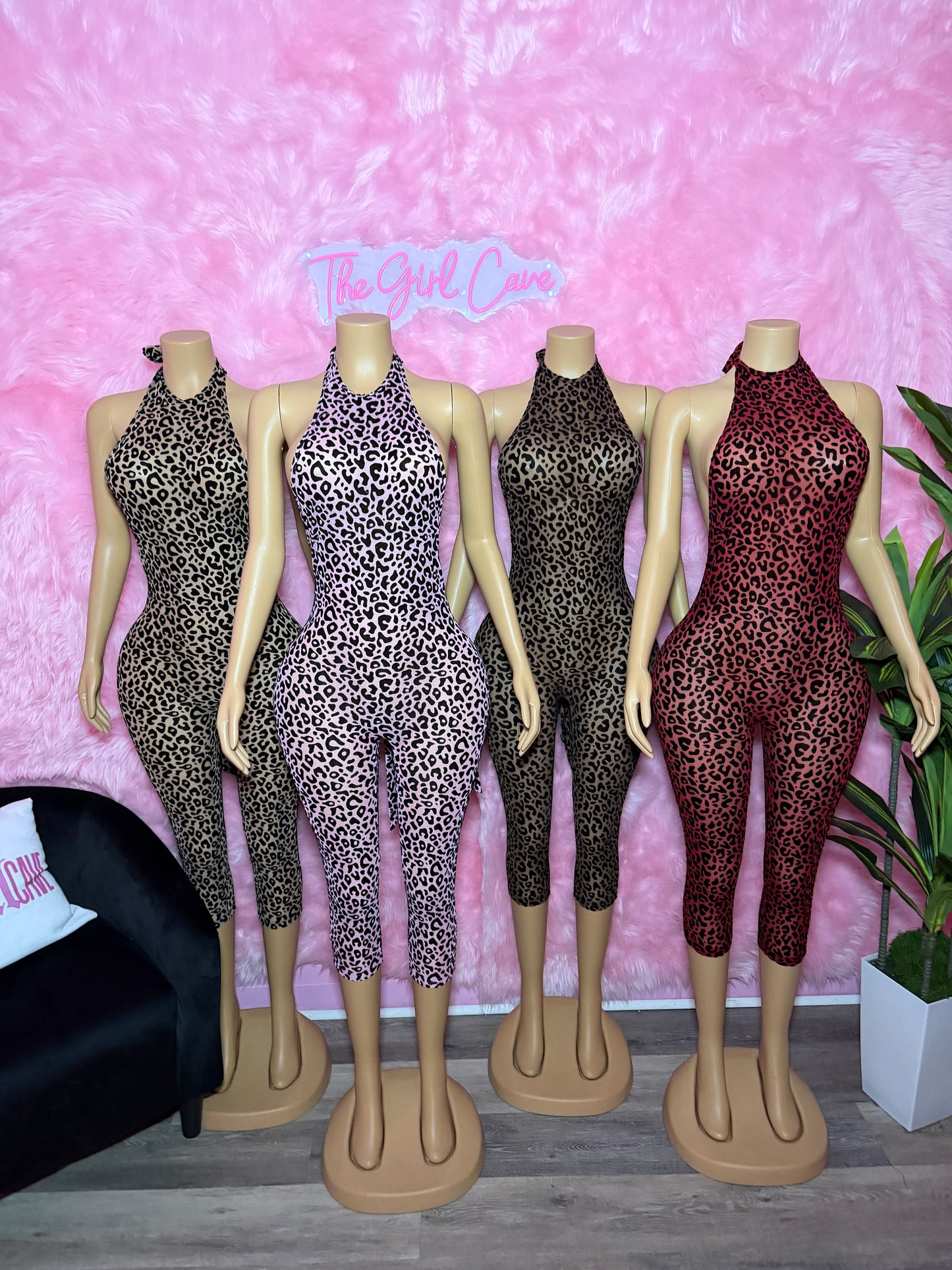 Backless Cheetah Capri Jumpsuit
