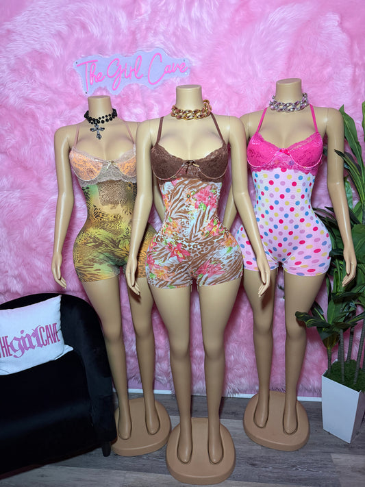 Lace Top Print Rompers