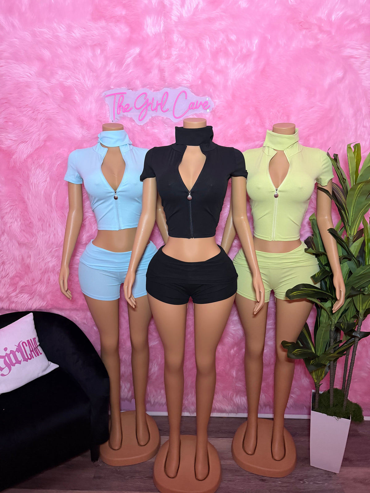 Short Sleeve Zipper  Fold Headband Set
