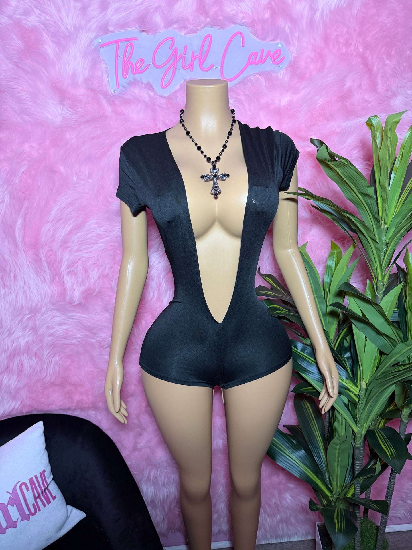 Black Deep V Neck Romper