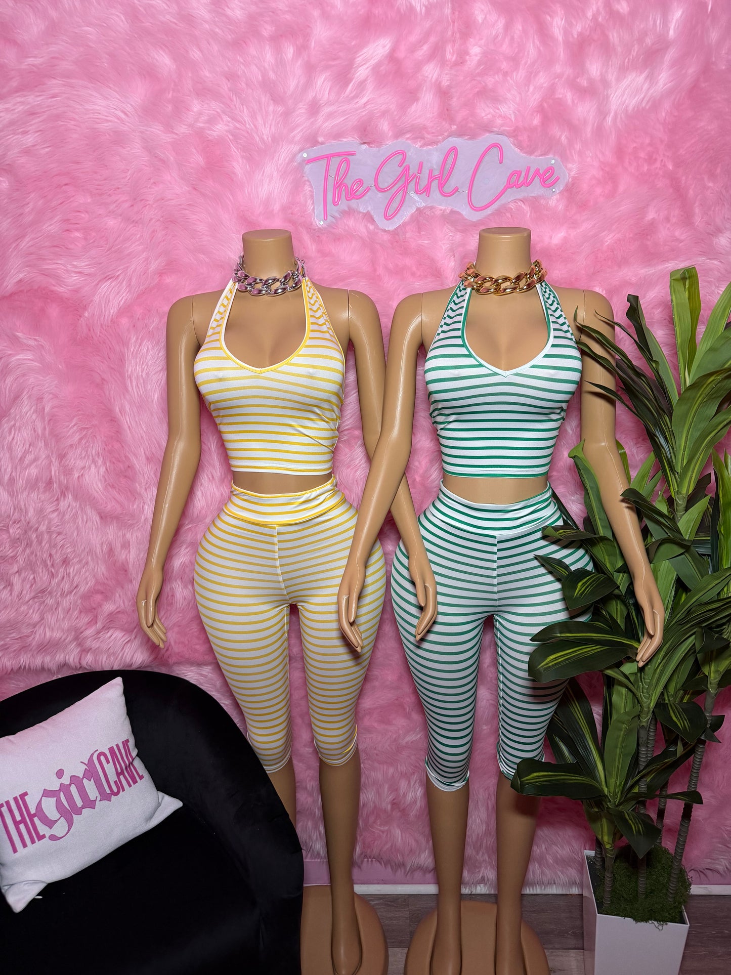 Stripe Halter Capri Sets