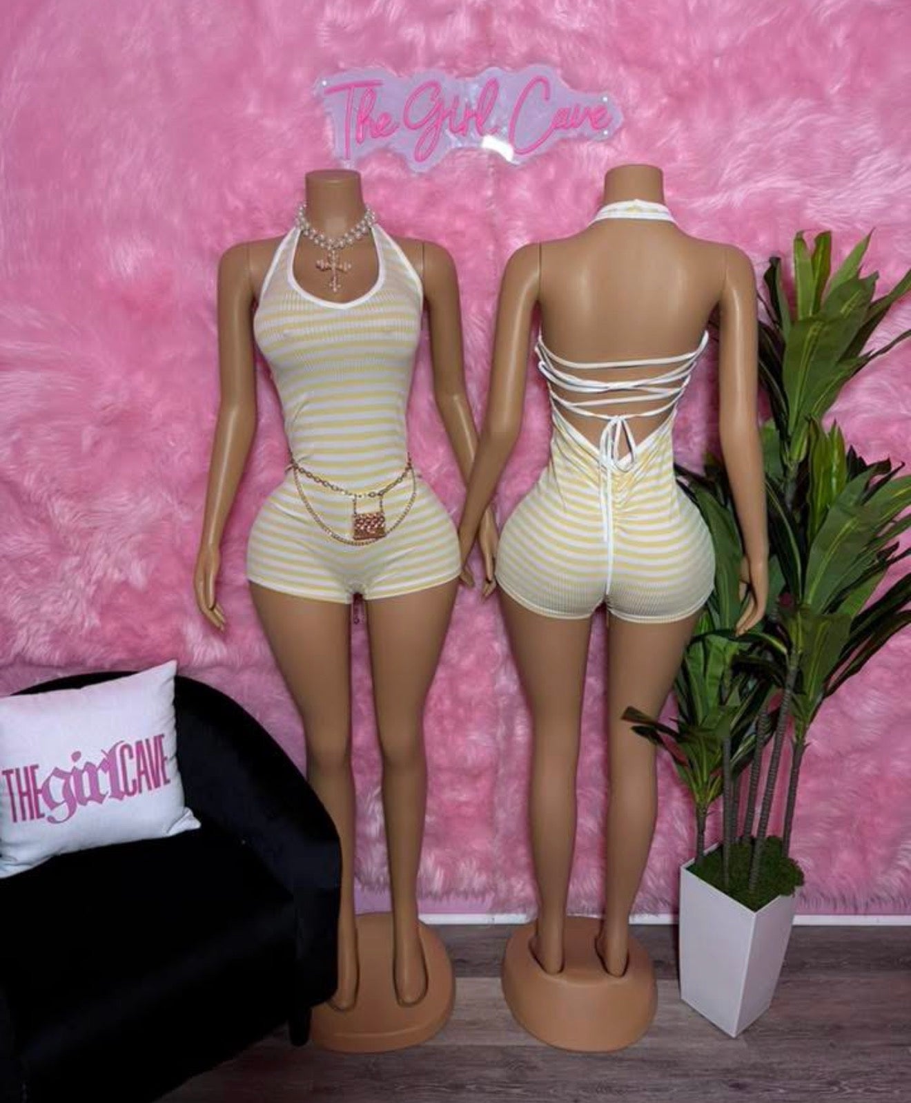 Yellow Butt Scrunch Stripe Romper