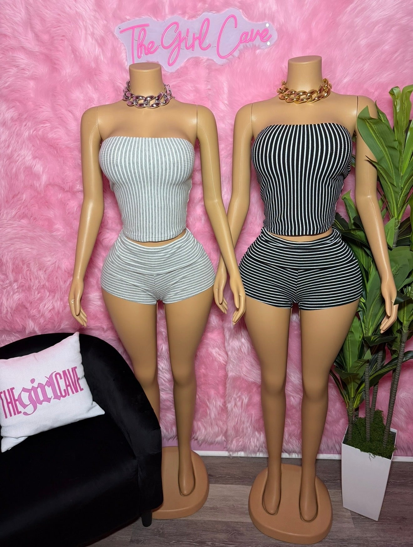 Stripe Fold Strapless Short Set