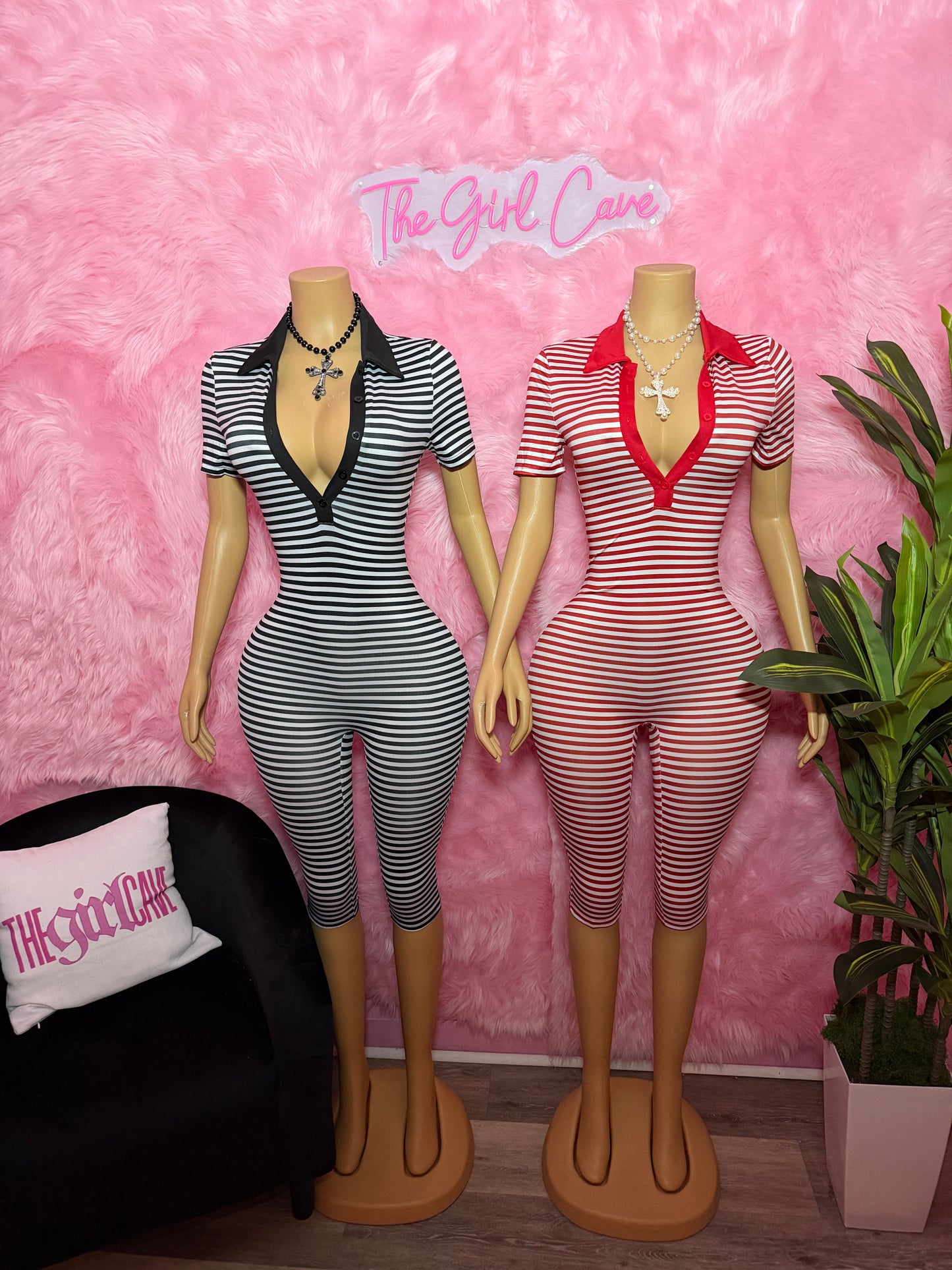 Stripe Button Up Capri Jumpsuit