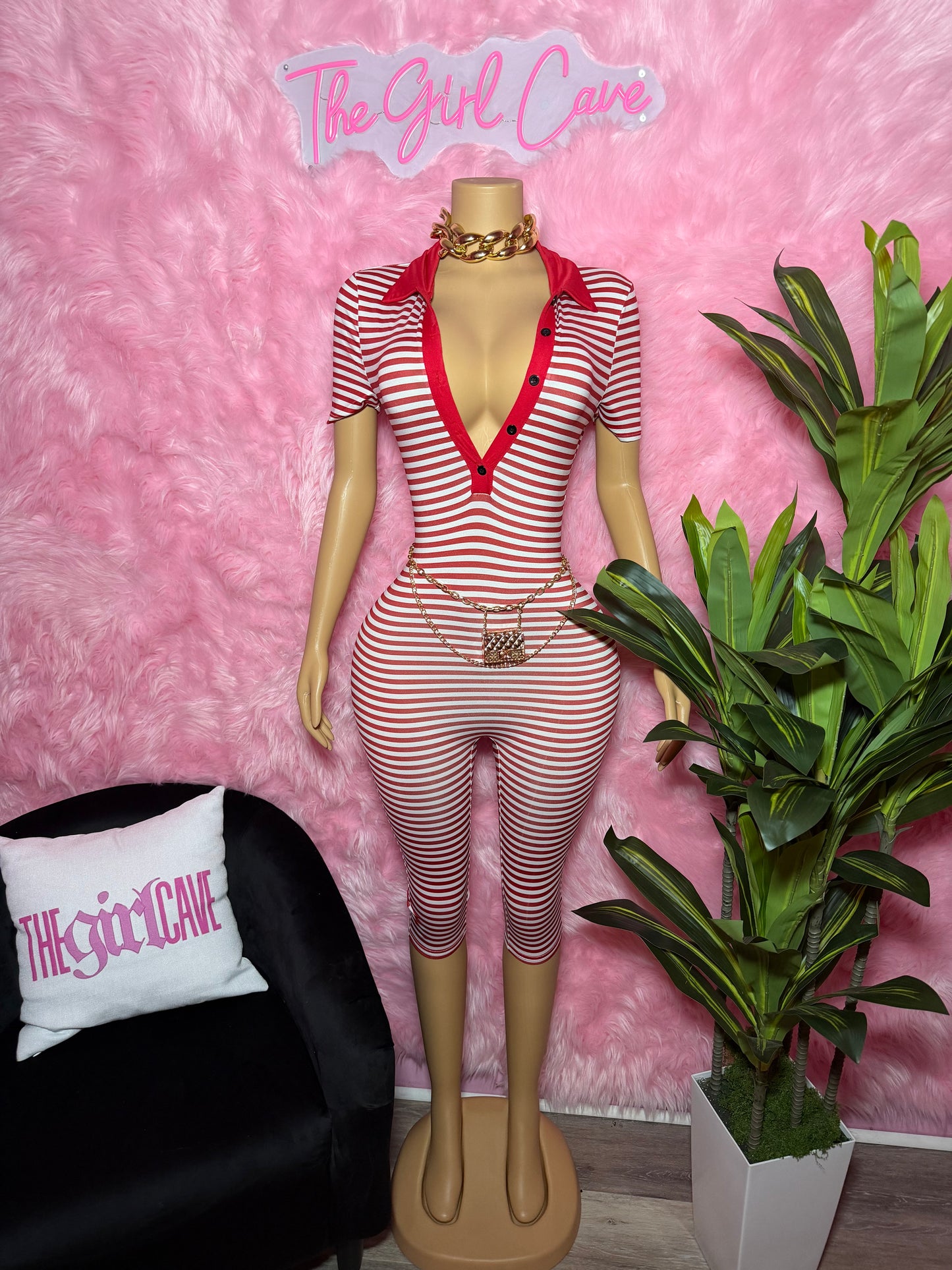 Red Stripe Capri Romper