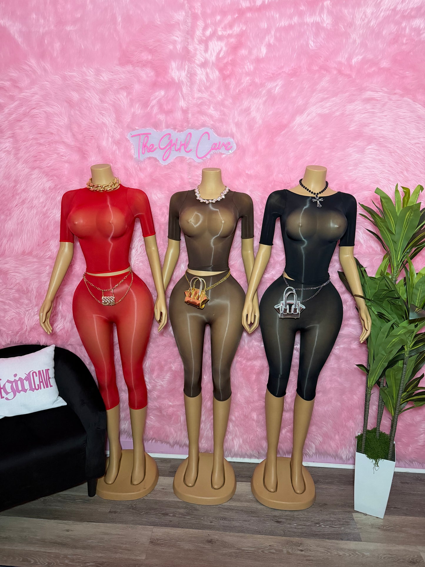 Sheer Short Sleeve Capri Set