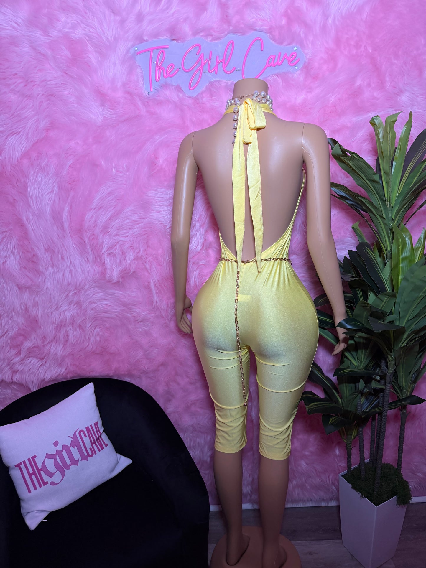 Yellow Full Front Capri Jumpsuit