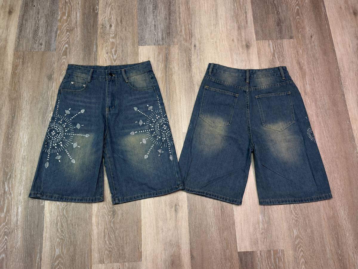 Distressed Star Denim Shorts