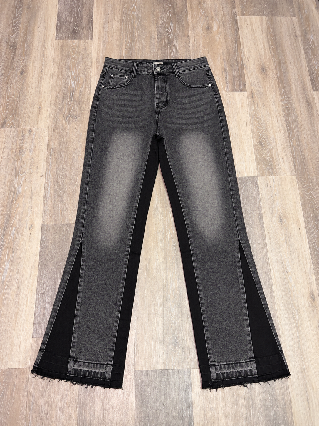 Black Flared Faded Denim