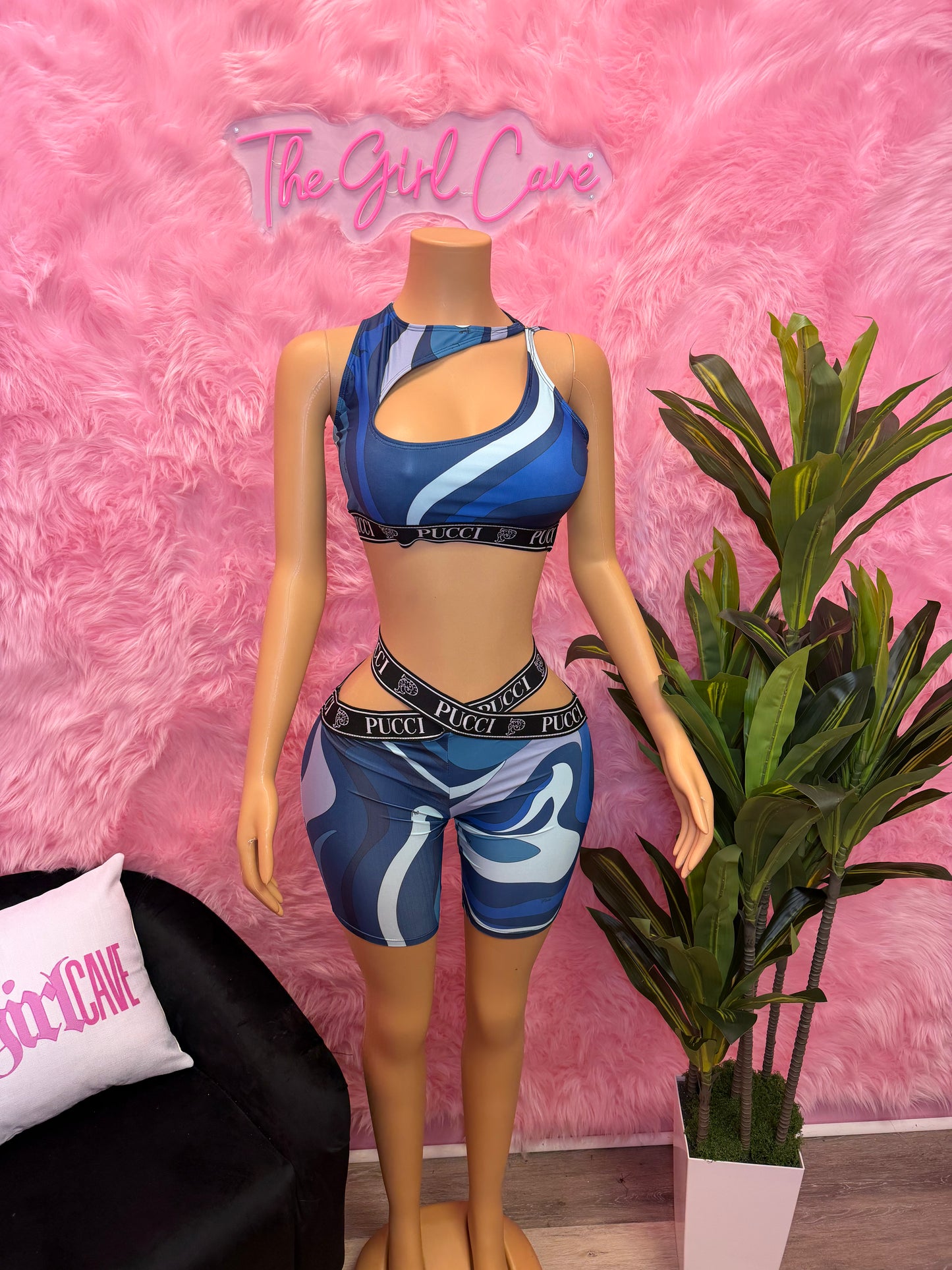 Blue Swirl Biker Short Set