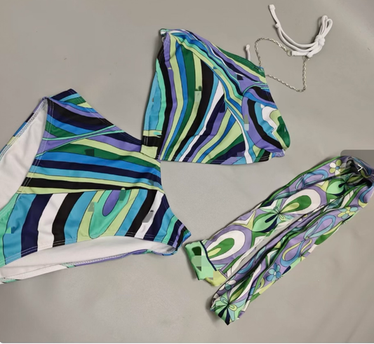 Green & Blue Art Deco One Piece W/ Headband