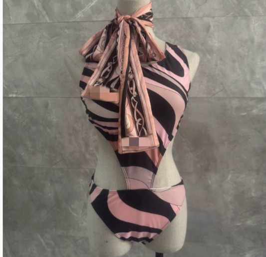 Light Pink Cut Out One Piece W/ Headband