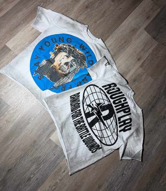 Blue 3 Face Skull Graphic T-Shirt