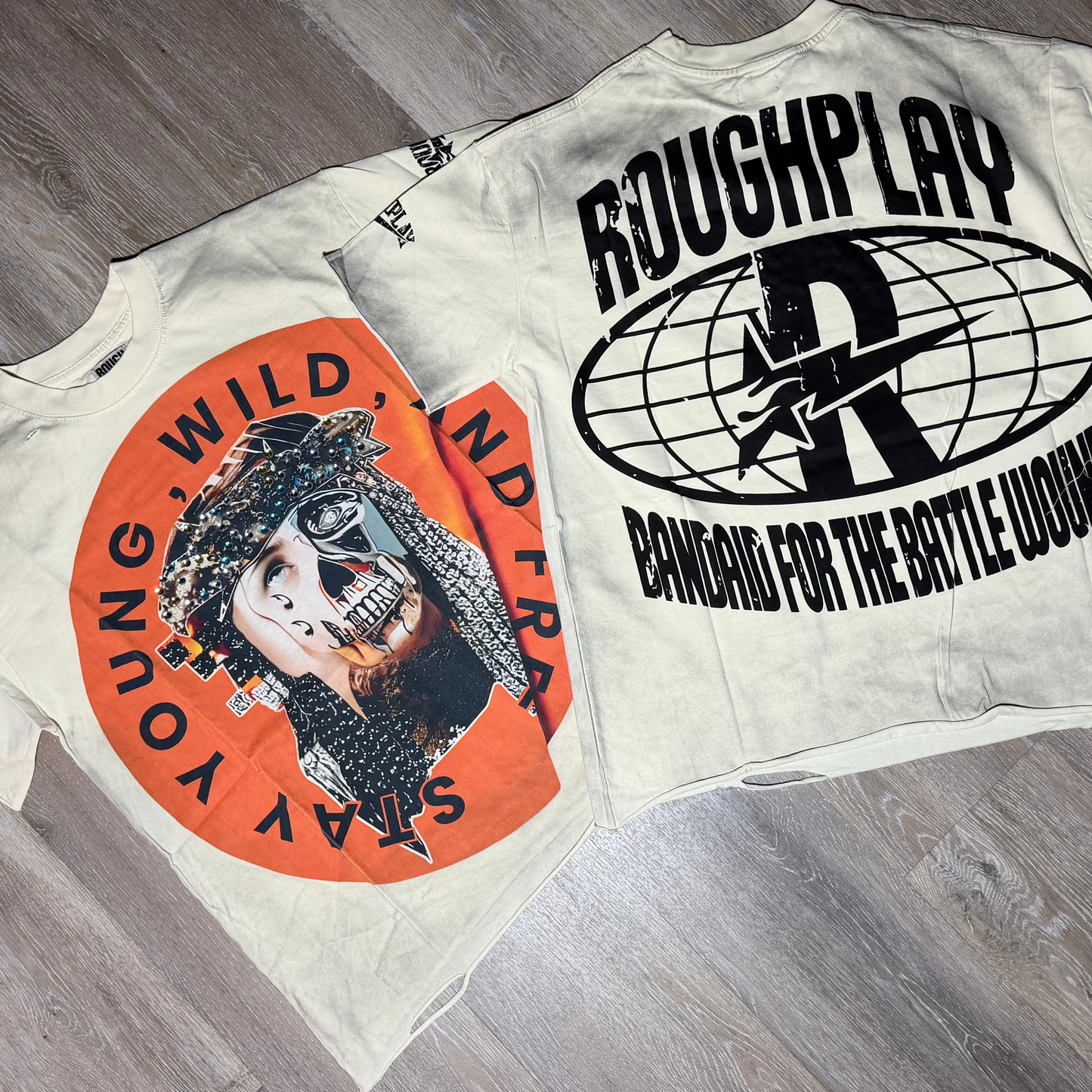 Orange 3 Face Skull Graphic T-Shirt
