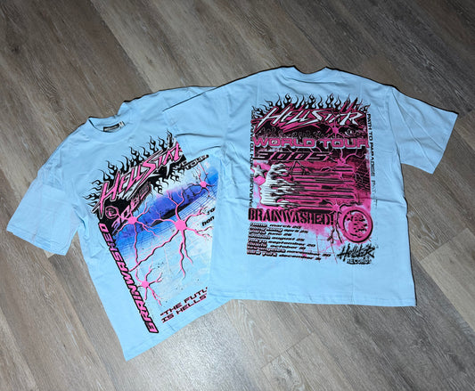 Blue Brainwashed Skull Graphic T-Shirt