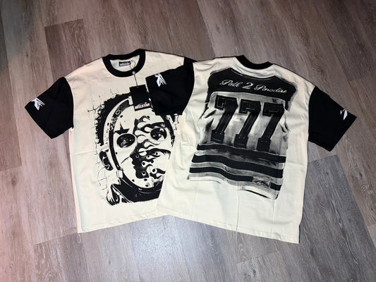 Black Sleeve Colorblock 777 Graphic T-Shirt