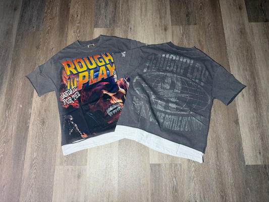 Grey Rhinestone Grill Skull Graphic T-Shirt