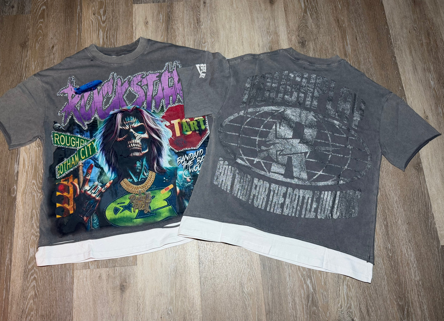 Grey Purple Rockstar Graphic T-Shirt