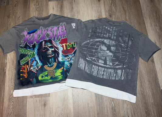 Grey Purple Rockstar Graphic T-Shirt
