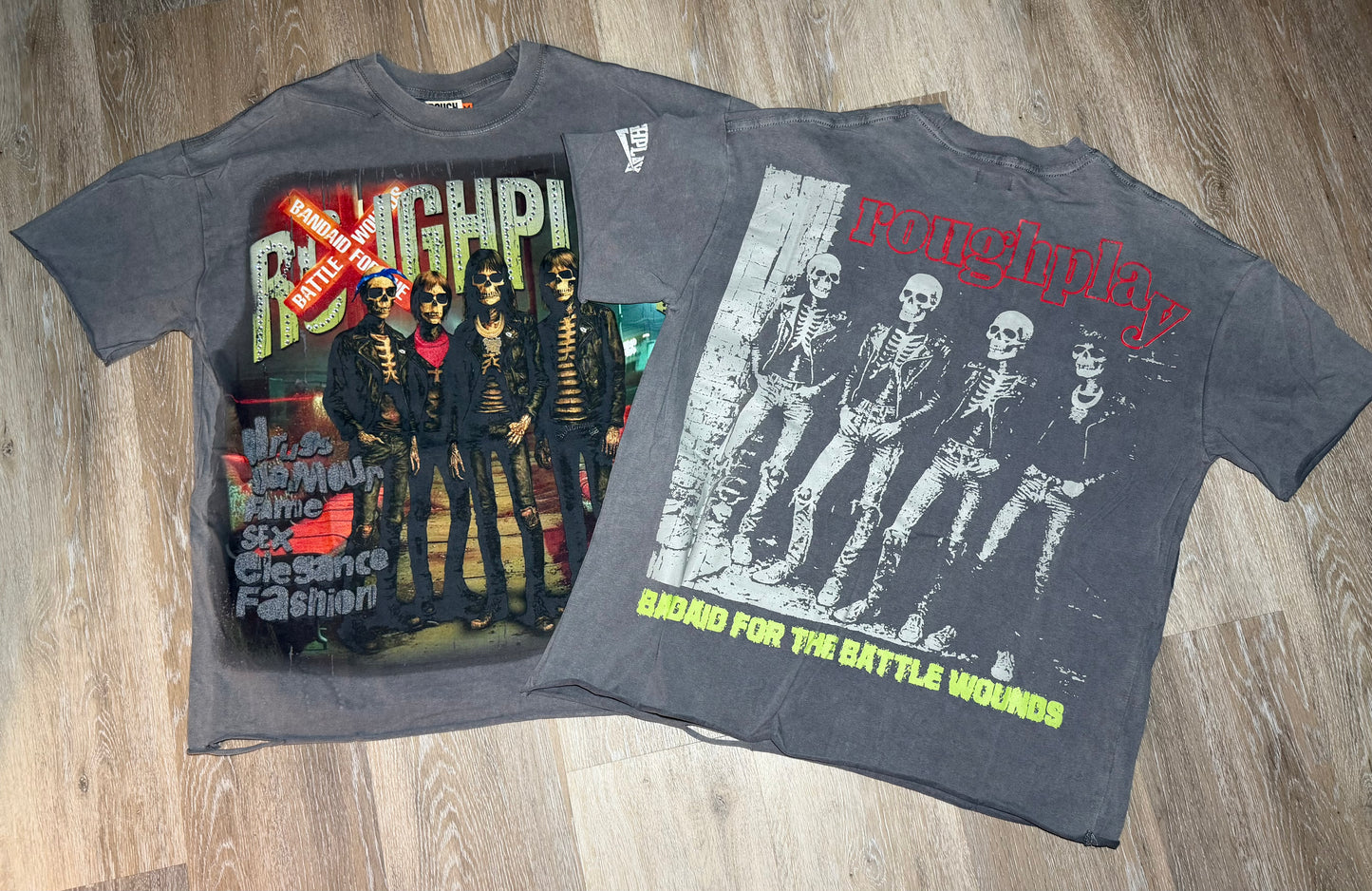 Grey Wash Skull Band Graphic T-Shirt