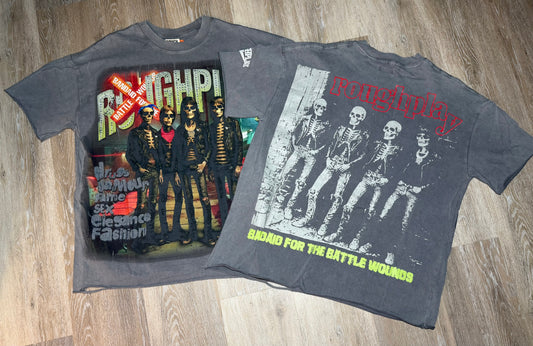 Grey Wash Skull Band Graphic T-Shirt