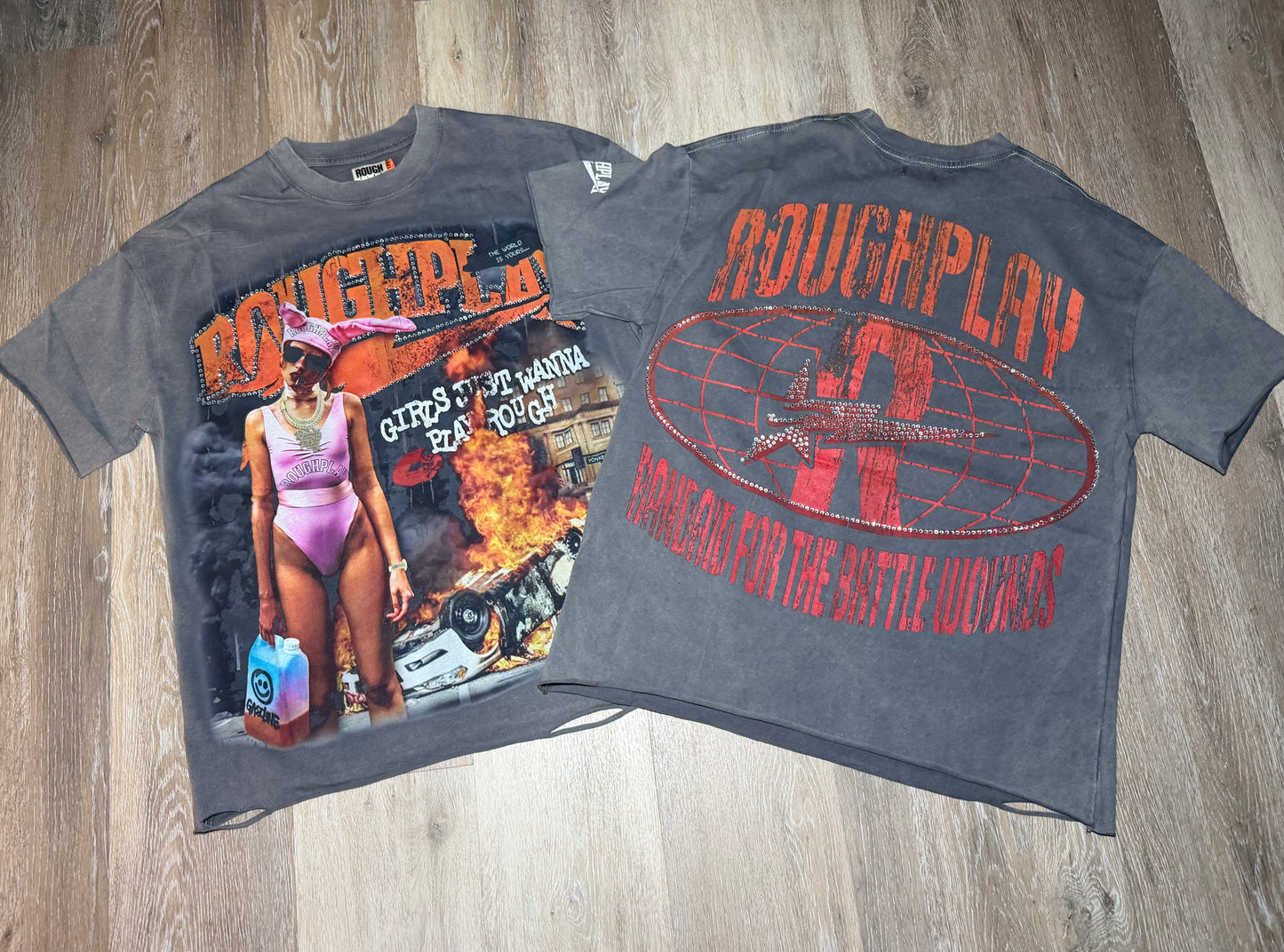 Grey Explosion Bunny Graphic T-Shirt
